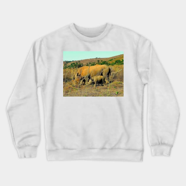 African Wildlife Photography Rhinoceros Reeds Crewneck Sweatshirt by PathblazerStudios